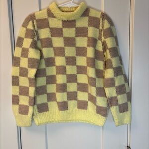 Vintage Kids Checkered Yellow and Brown Sweater Sz 5T
